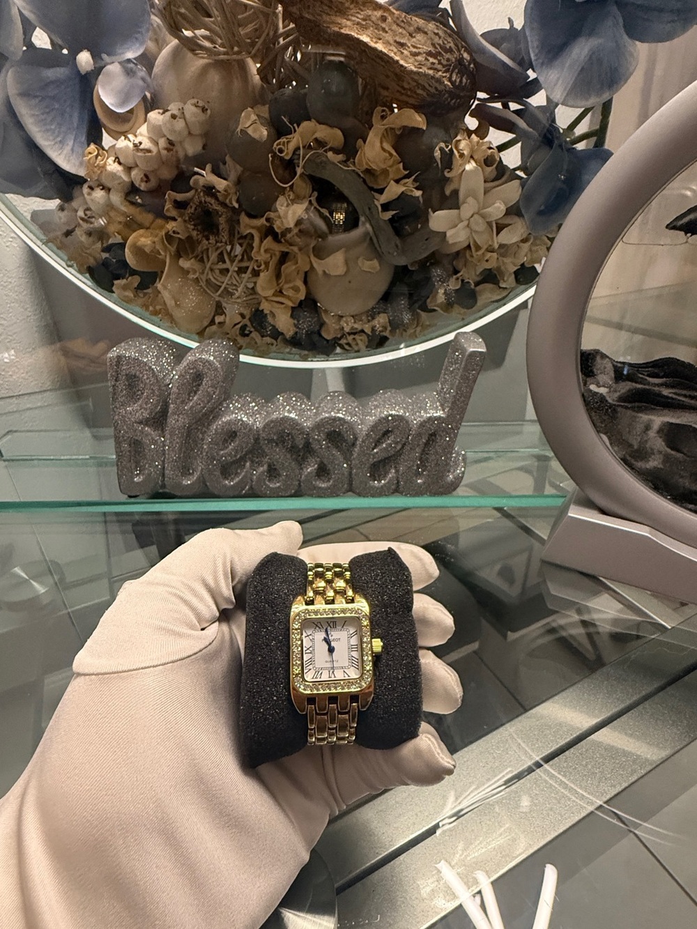 Peugeot Gold Tone Women's Bracelet Watch with White Dial and Roman Numerals